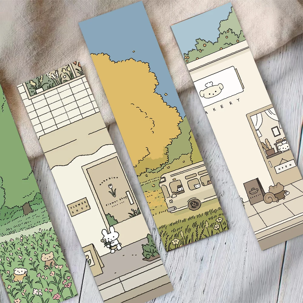 30pcs Japanese Cartoon Leisure Time Bookmarks Decoration Card Reading Pages Books Tagged Stationary Supplies Aesthetic Bookmarks