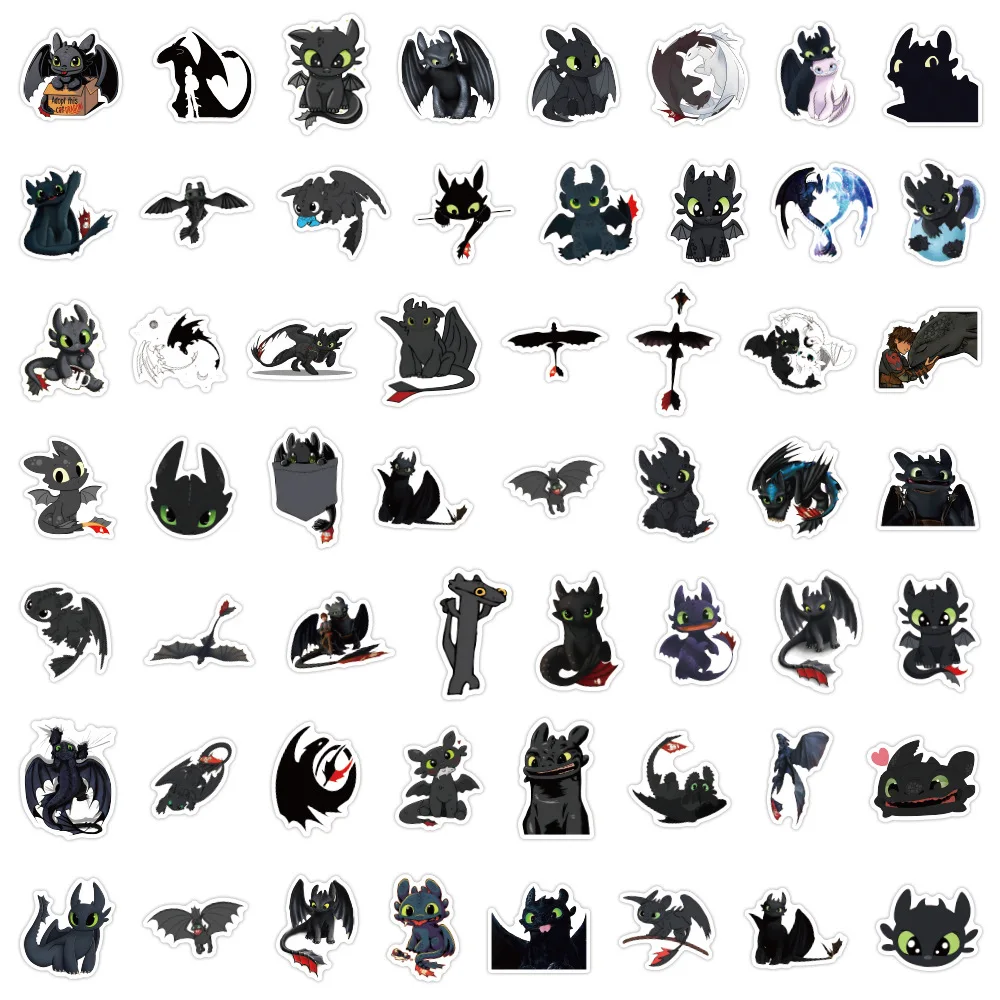 50PCS Cartoon Toothless Stickers Black Dragon DIY Stickers Scrapbooking Phone Luggage Skateboard Waterproof Decals
