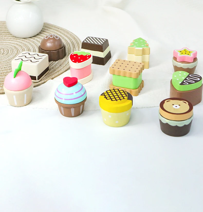 Wooden Kitchen Pretend Play Toys Afternoon Tea Sweet Desserts For Kids Playset Simulation Kitchen Educational Toys For Ages 3+