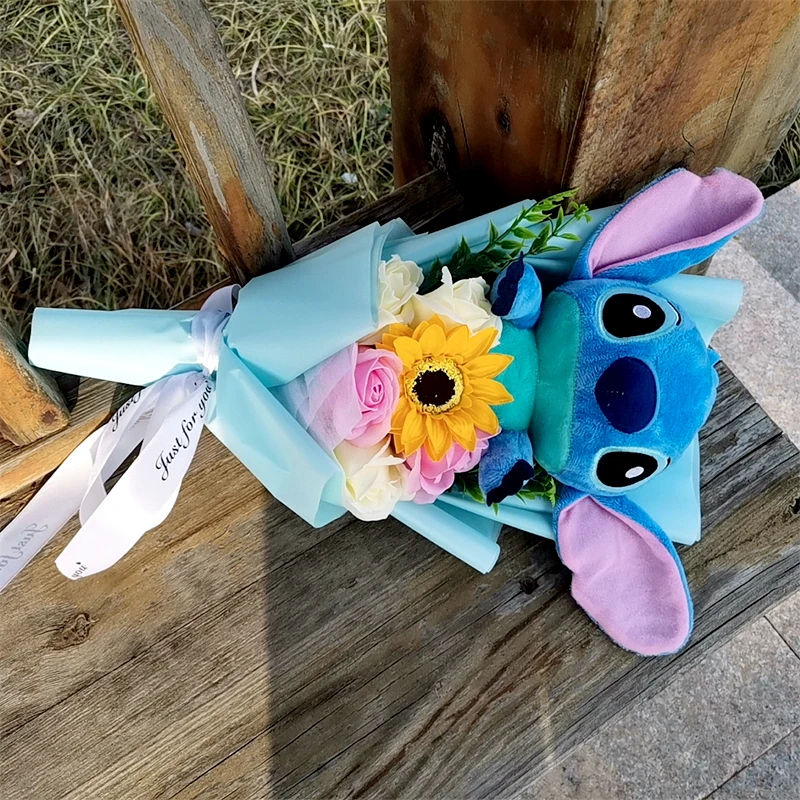 Lilo & Stitch Bouquet Major Holiday Gift PVC Rose Sunflower Anime Stuffed Doll Birthday Girl Valentine'S Christmas Day Girl Gift Lilo & Stitch Bouquet Major Holiday Gift PVC Rose Sunflower Anime Stuffed Doll Birthday Girl Valentine'S Christmas Day Girl Gift