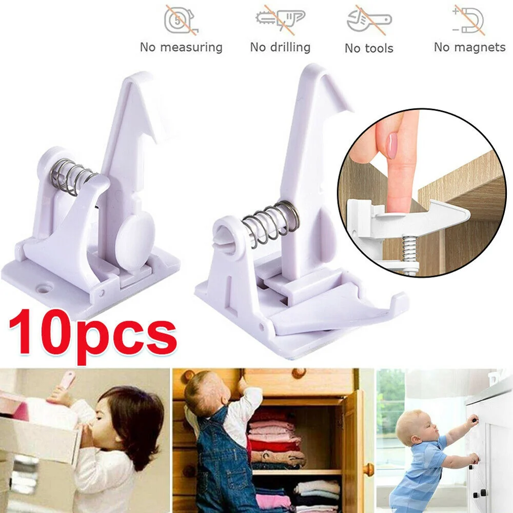 10pcs Baby Safety Invisible Security Drawer Lock No Punching Children Protection Cupboard Cabinet Door Drawer Safety Locks