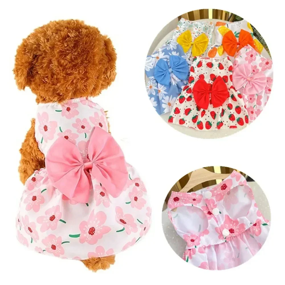 Cute Dog Dress Girl Dog Sleeveless Clothes Flower Printed Pet Apparel Doggies Bowknot Tulle Skirt Cat Clothing Small Puppy Dress Cute Dog Dress Girl Dog Sleeveless Clothes Flower Printed Pet Apparel Doggies Bowknot Tulle Skirt Cat Clothing Small Puppy Dress