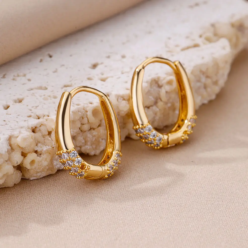 Shiny Zircon Circle Square Hoop Earrings for Women Gold Color Stainless Steel Earrings Luxury Christmas Jewelry Wedding aretes Shiny Zircon Circle Square Hoop Earrings for Women Gold Color Stainless Steel Earrings Luxury Christmas Jewelry Wedding aretes