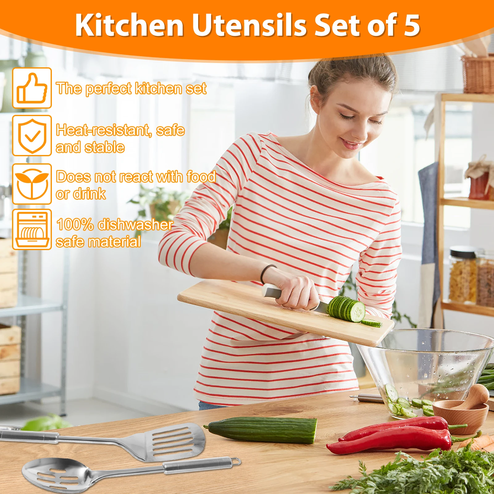 5Pcs Kitchen Cooking Utensils Set Stainless Steel Shovel Soup Spoon Spatula Utensils Dinnerware Cooking Tools Kitchen Gadgets 5Pcs Kitchen Cooking Utensils Set Stainless Steel Shovel Soup Spoon Spatula Utensils Dinnerware Cooking Tools Kitchen Gadgets