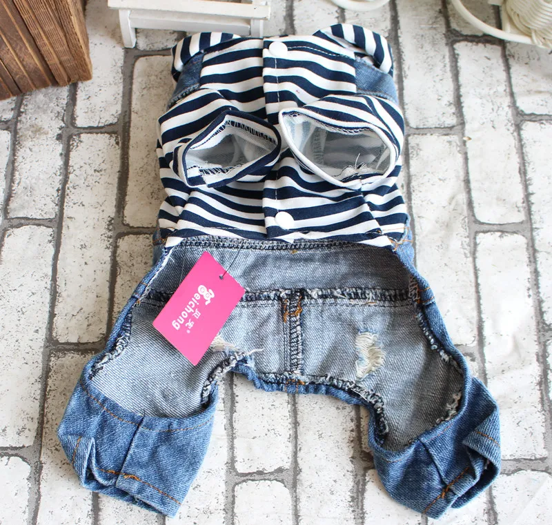 Pet Denim Jumpsuit Dog Jeans Hoodies Cool Blue Coat Medium Small Dogs Classic Jacket Puppy Blue Vintage Washed Vests
