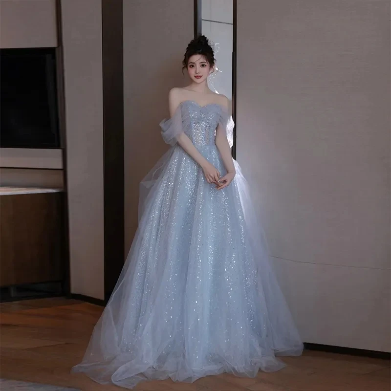 Y2k Evening Dresses Women's 2025 New Summer Banquet Long Dress Slim Sexy Light Luxury Art Test Host Adult Birthday Party Dress