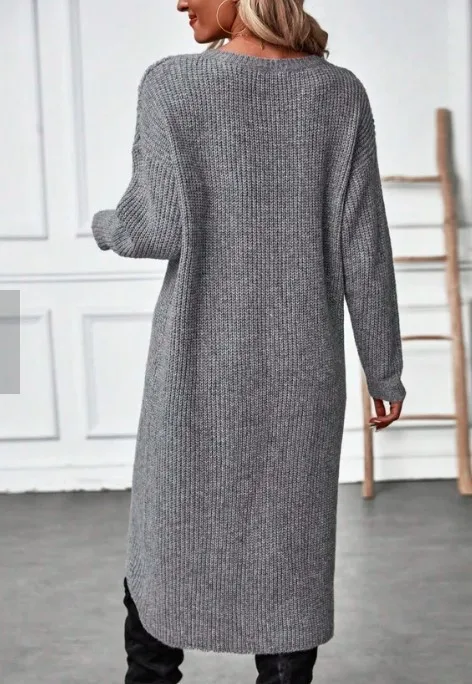 Women's Autumn Knitted Long Dress Solid Color Round Neck Pullover Long Sleeve Slim Temperament Commuting Irregular Dress Jacket Women's Autumn Knitted Long Dress Solid Color Round Neck Pullover Long Sleeve Slim Temperament Commuting Irregular Dress Jacket