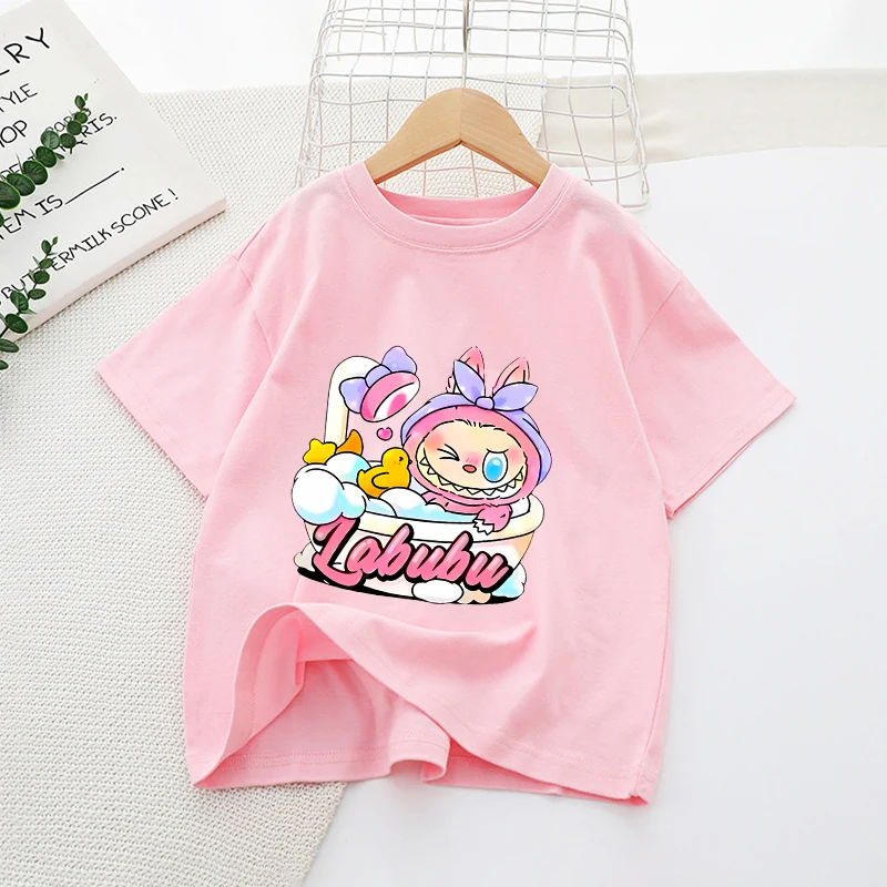 Labubu Girl Pink T-shirt Cotton Cute Anime Tees Short Sleeve Trend Kawaii Cartoon Kids Casual Street Clothes Party Birthday Gift Labubu Girl Pink T-shirt Cotton Cute Anime Tees Short Sleeve Trend Kawaii Cartoon Kids Casual Street Clothes Party Birthday Gift