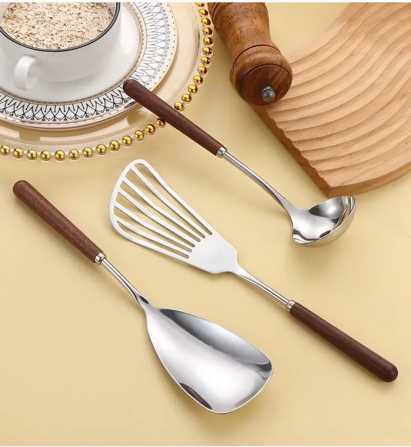 Walnut Mini Spatula Cooking Household Stainless Steel 304 Food Grade Spoon Set Simplicity Kitchen Utensils Wooden Handle Spatula Walnut Mini Spatula Cooking Household Stainless Steel 304 Food Grade Spoon Set Simplicity Kitchen Utensils Wooden Handle Spatula
