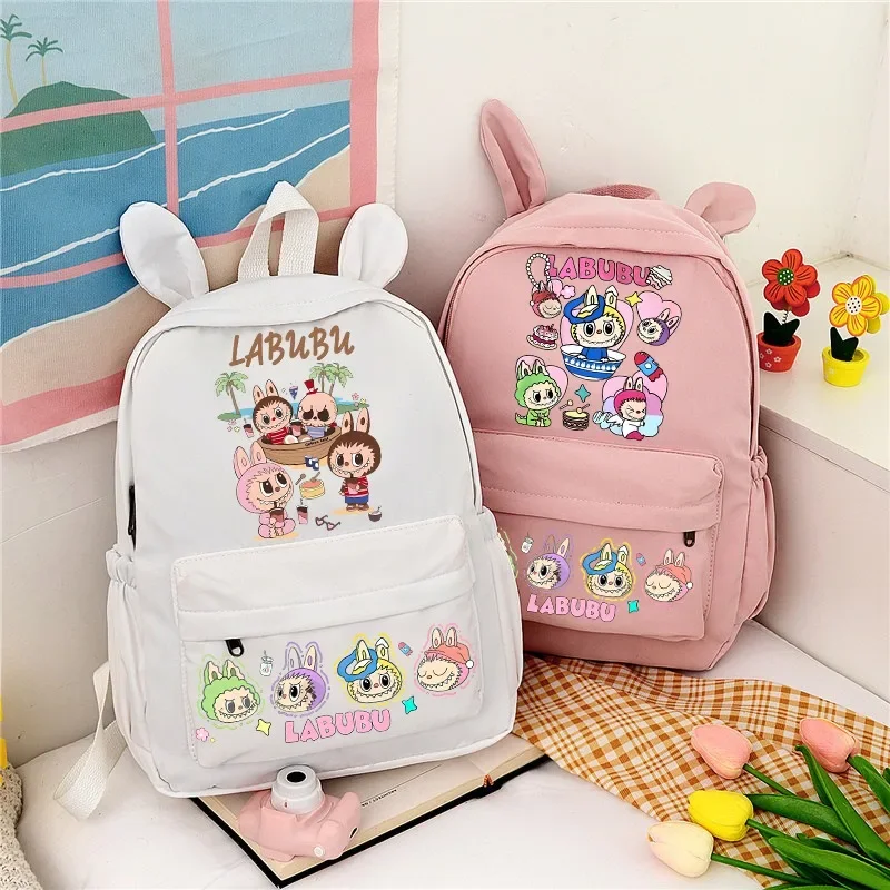 Labubu Cute Backpack Women Bags Men Cartoon Anime Graphic Print Schoolbags Large Capacity Portable Backpacks Birthday Party Gift