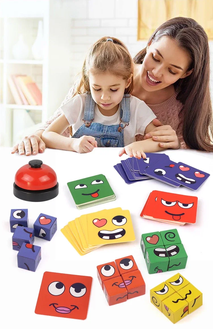 Kids Face Change Expression Puzzle Building Blocks Montessori Cube Table Game Toy Early Educational Toys for Children Gifts Kids Face Change Expression Puzzle Building Blocks Montessori Cube Table Game Toy Early Educational Toys for Children Gifts