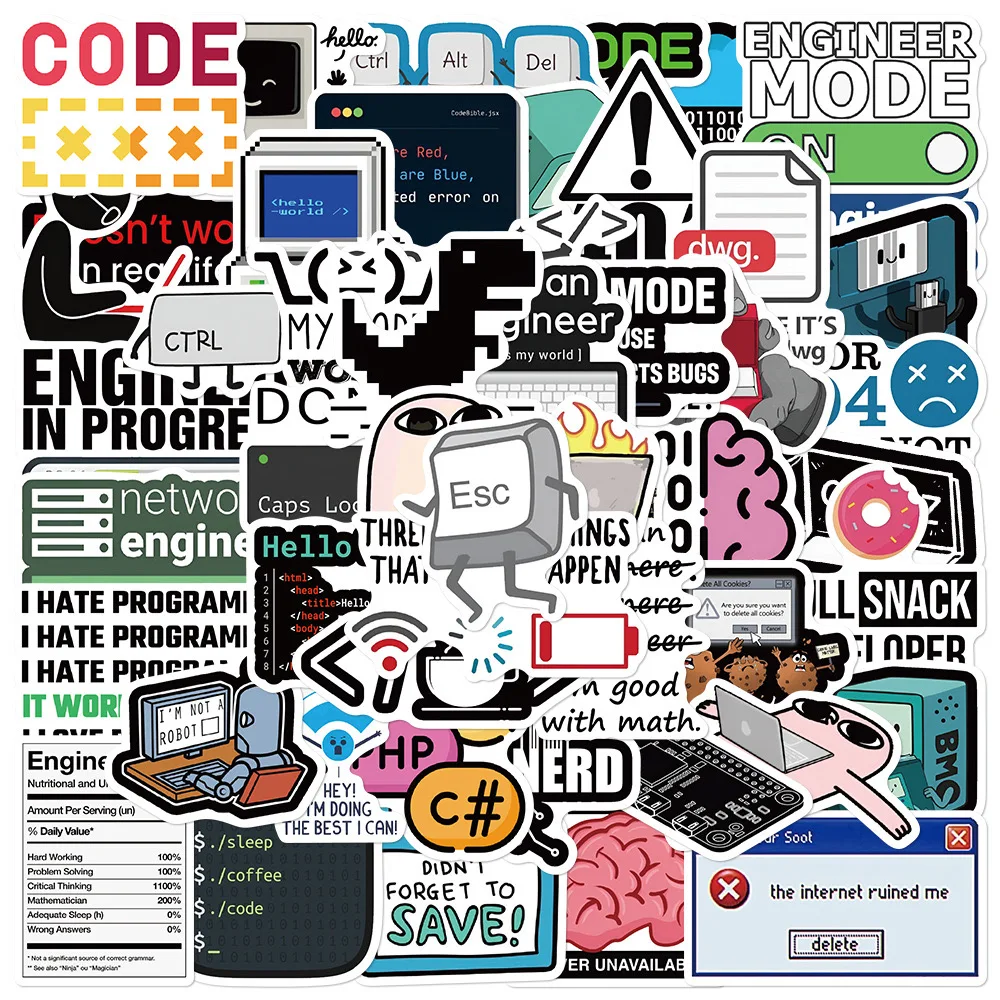 10/50PCS Funny Programming Meme Stickers Java JS Php Docker Html Cloud Language Decals Computer Laptop 404 Network Error Sticker