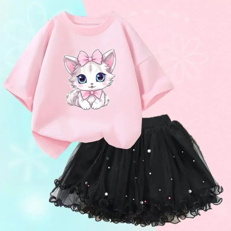 Cute Summer Girls Outfits Cartoon Cat T-shirt and Tutu Skirt 2pc/Set Girl Princess Clothes Suit Children Birthday Clothing Cute Summer Girls Outfits Cartoon Cat T-shirt and Tutu Skirt 2pc/Set Girl Princess Clothes Suit Children Birthday Clothing