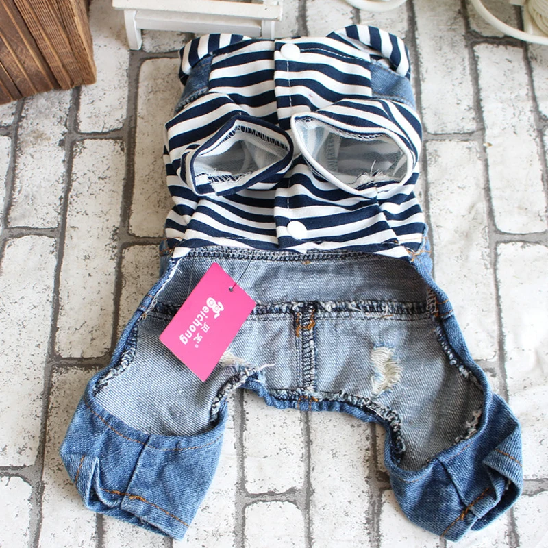 Pet Denim Jumpsuit Dog Jeans Hoodies Cool Blue Coat Medium Small Dogs Classic Jacket Puppy Blue Vintage Washed Vests