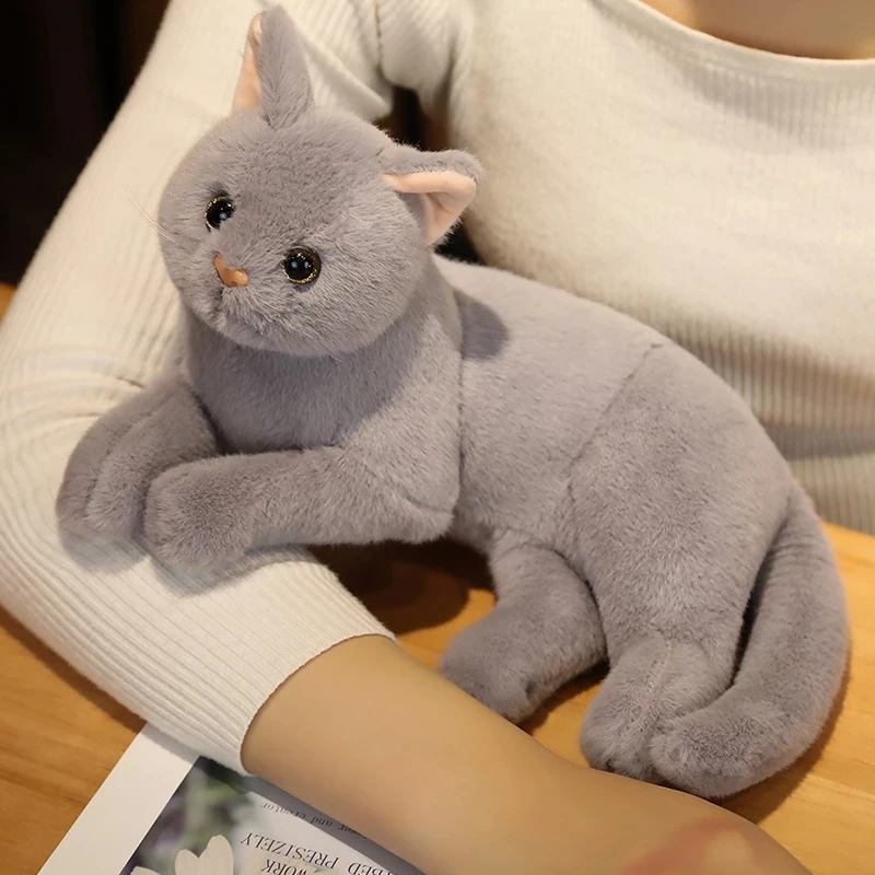 1pc 4 Colors INS Like Real Prone Cat Plush Doll Stuffed Pure Colors Grey White Yellow Kitten Toy Pets Animal Kids Gift