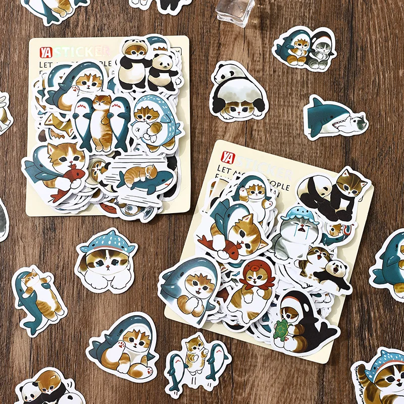 100pcs/Set Shark Cat Sticker Decoration Luggage Phone Case Water Cup Scrapbook Waterproof Decal Stickers Toy