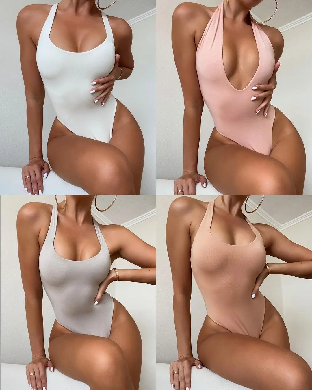 y2k summer 2022 color halter neck V-neck slim bottoming women's jumpsuit bodysuit overalls casual Harajuku sexy women's clothing