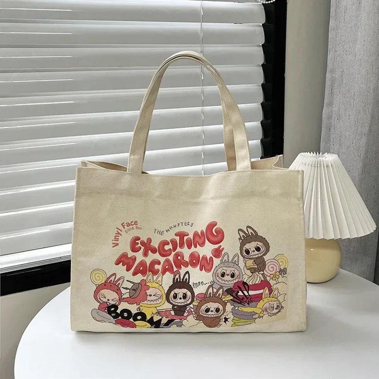 Lisa Same Labubu Canvas Bag Female Cute Cartoon Shopping HandBag Casual Student Shoulder Bag The Monsters Crossbody Bags