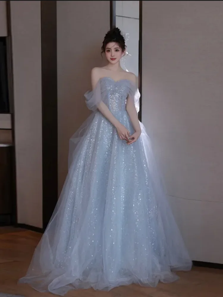 Y2k Evening Dresses Women's 2025 New Summer Banquet Long Dress Slim Sexy Light Luxury Art Test Host Adult Birthday Party Dress