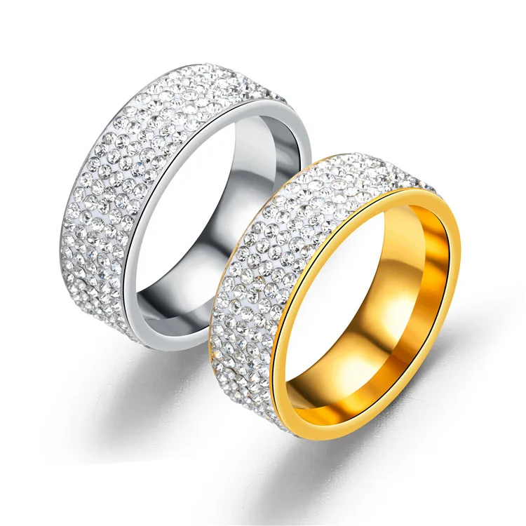 Hot Sale Vintage Retro Style Steel Ring for Women 5 Row Clear Crystal Jewelry Fashion Stainless Steel Engagement Wedding Rings Hot Sale Vintage Retro Style Steel Ring for Women 5 Row Clear Crystal Jewelry Fashion Stainless Steel Engagement Wedding Rings