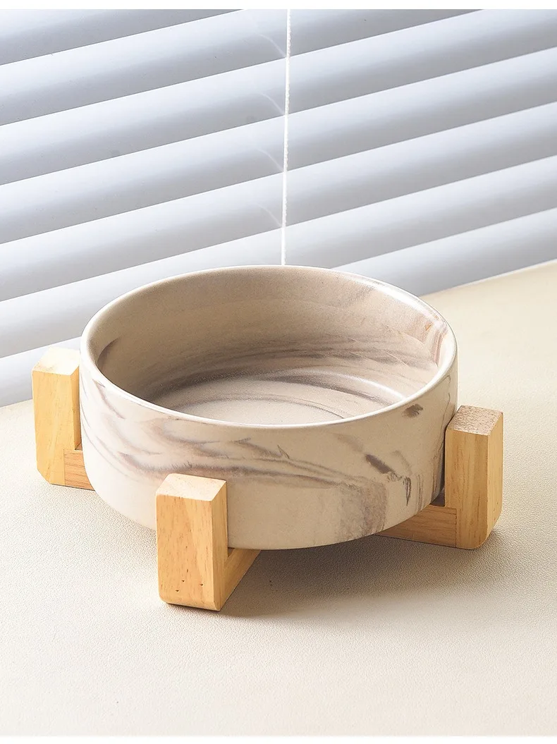 Marbling Ceramic Cat and Dog Bowl Medium Large Dog Feeding and Feeding Double Bowl with Wooden Rack Pet Puppy Accessories Marbling Ceramic Cat and Dog Bowl Medium Large Dog Feeding and Feeding Double Bowl with Wooden Rack Pet Puppy Accessories