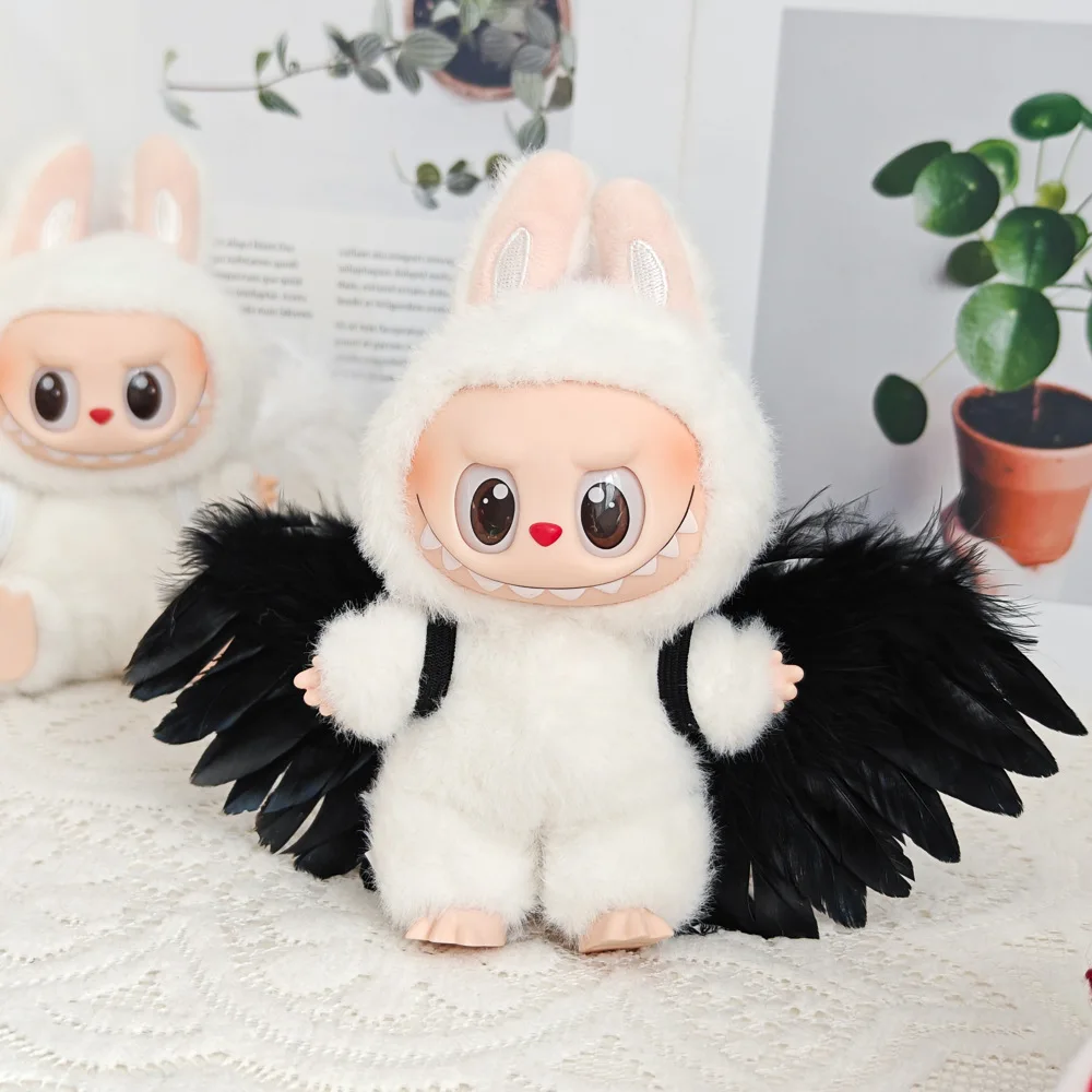 Doll Clothes Outfit Accessories for 15-17cm Labubu Black White Angel Feather Wings DIY Mini Dolls Clothing Girl Gift Doll Clothes Outfit Accessories for 15-17cm Labubu Black White Angel Feather Wings DIY Mini Dolls Clothing Girl Gift