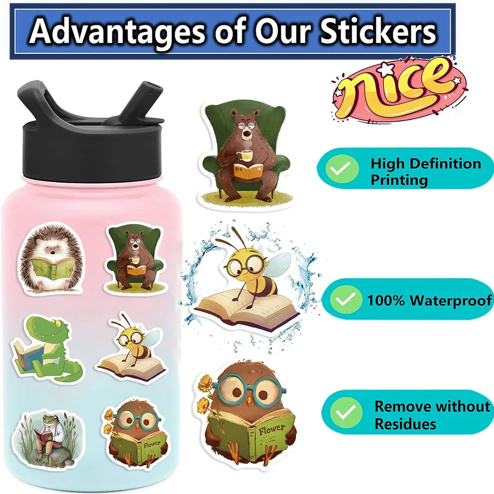 50PCS Animal Bookish Reading Sticker For Scrapbooking Korean Stationery School Supplies Aesthetic Children's Decoration 50PCS Animal Bookish Reading Sticker For Scrapbooking Korean Stationery School Supplies Aesthetic Children's Decoration