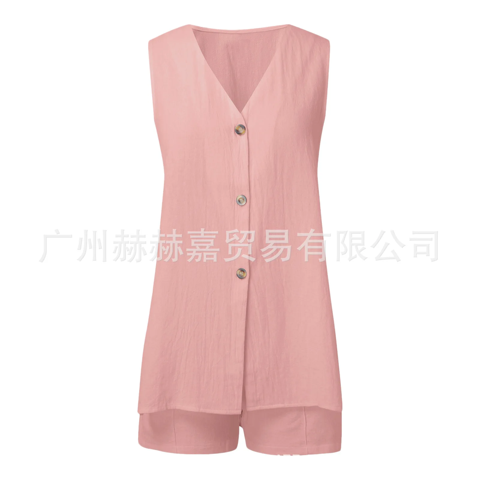 White Cotton Set For Women's Fashion Sexy Hollow Button Long Sleeveless Top Shorts Elastic Waist Comfortable Home Suit Women's White Cotton Set For Women's Fashion Sexy Hollow Button Long Sleeveless Top Shorts Elastic Waist Comfortable Home Suit Women's