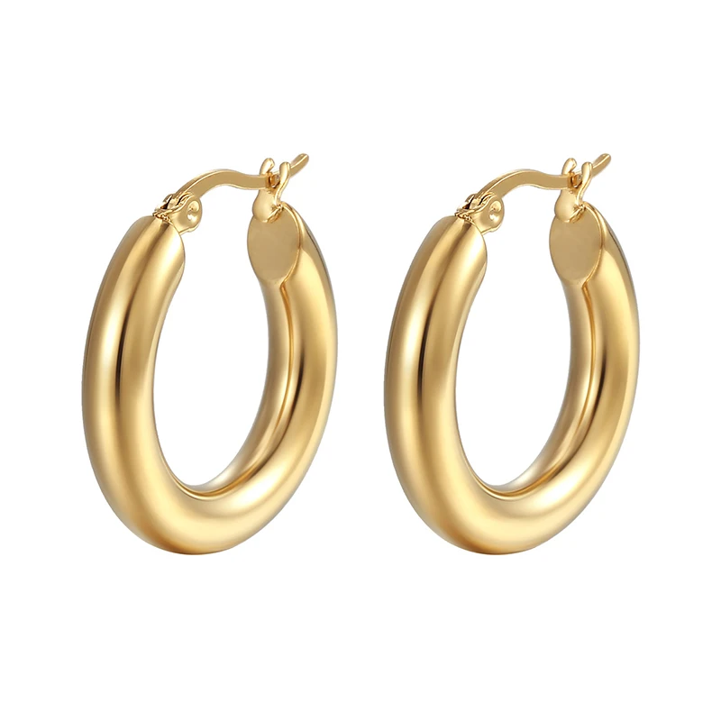 Classic Fashion Smooth Round Hoop Earrings For Women Stainless Steel 5mm Thick Ear Buckle Huggie Earrings Circle Vintage Jewelry Classic Fashion Smooth Round Hoop Earrings For Women Stainless Steel 5mm Thick Ear Buckle Huggie Earrings Circle Vintage Jewelry