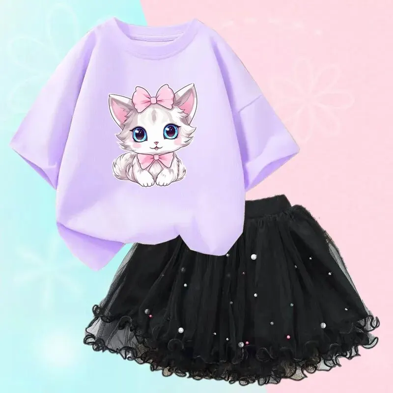 Cute Summer Girls Outfits Cartoon Cat T-shirt and Tutu Skirt 2pc/Set Girl Princess Clothes Suit Children Birthday Clothing Cute Summer Girls Outfits Cartoon Cat T-shirt and Tutu Skirt 2pc/Set Girl Princess Clothes Suit Children Birthday Clothing
