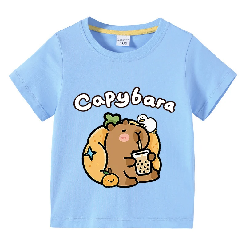 Children Cotton T-shirt Kids Capybara T-shirt 3-10Years Child Boys Cute Capibara Round Neck Tops Tee Kids Clothes For Summer