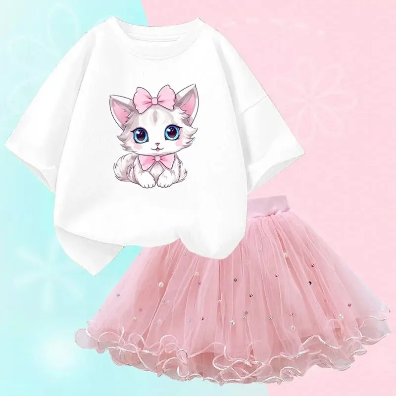 Cute Summer Girls Outfits Cartoon Cat T-shirt and Tutu Skirt 2pc/Set Girl Princess Clothes Suit Children Birthday Clothing Cute Summer Girls Outfits Cartoon Cat T-shirt and Tutu Skirt 2pc/Set Girl Princess Clothes Suit Children Birthday Clothing