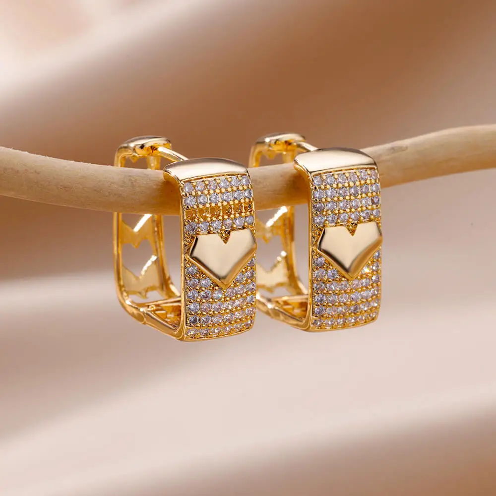 Shiny Zircon Circle Square Hoop Earrings for Women Gold Color Stainless Steel Earrings Luxury Christmas Jewelry Wedding aretes Shiny Zircon Circle Square Hoop Earrings for Women Gold Color Stainless Steel Earrings Luxury Christmas Jewelry Wedding aretes