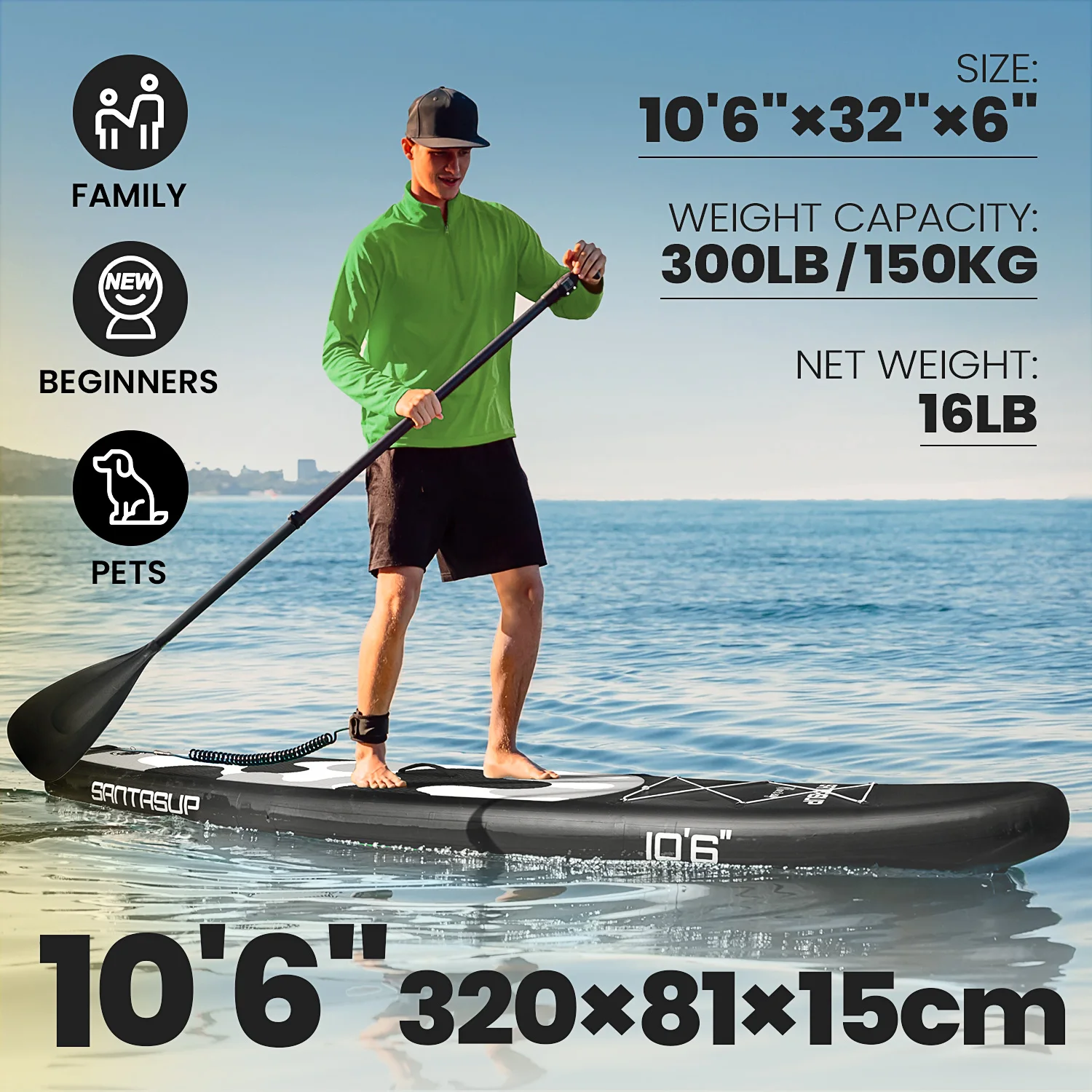 SUP Board Suits Inflatable Stand Up Paddle Boards 10 ft 6 in with Premium SUP Paddle Board Accessories, Wide Stable Design SUP Board Suits Inflatable Stand Up Paddle Boards 10 ft 6 in with Premium SUP Paddle Board Accessories, Wide Stable Design