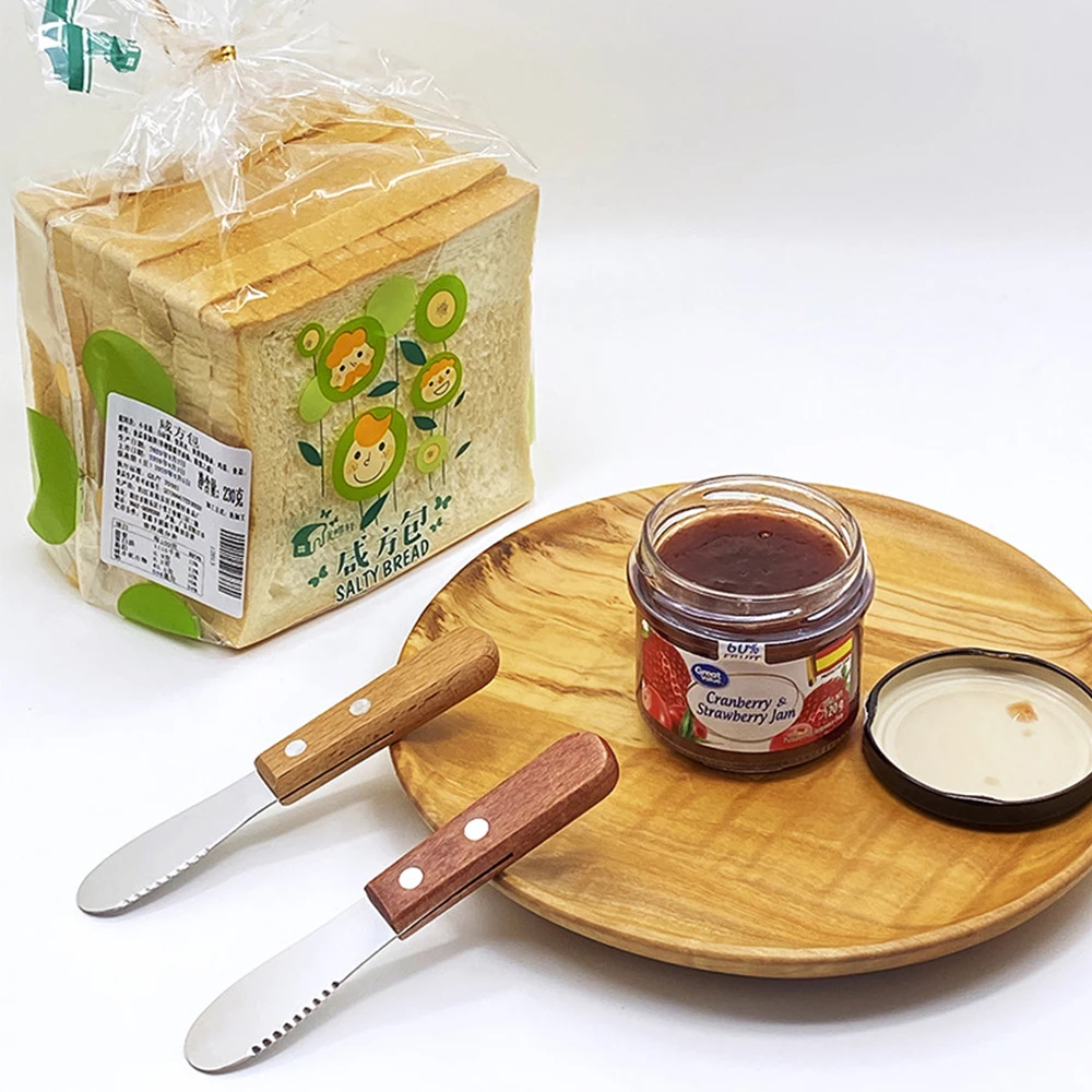 Small Spatula Stainless Steel With Wooden Handle Jagged Multifunction Wipe Cream Sandwich Jam Bread Butter Knife Kitchen Gadget