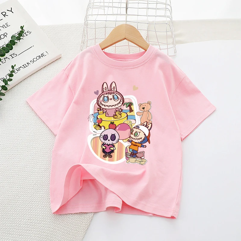 Labubu Girl Pink T-shirt Cotton Cute Anime Tees Short Sleeve Trend Kawaii Cartoon Kids Casual Street Clothes Party Birthday Gift Labubu Girl Pink T-shirt Cotton Cute Anime Tees Short Sleeve Trend Kawaii Cartoon Kids Casual Street Clothes Party Birthday Gift