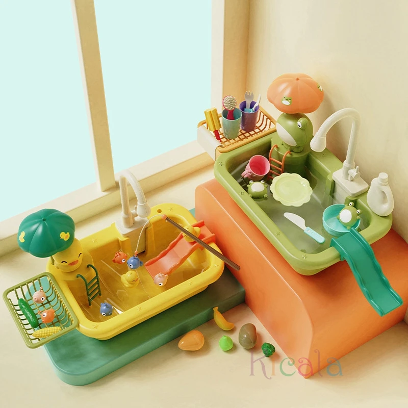 Kids Kitchen Sink Toys Electric Dishwasher Playing Toy With Running Water Pretend Play Food Fishing Toy Role Playing Girls Gift Kids Kitchen Sink Toys Electric Dishwasher Playing Toy With Running Water Pretend Play Food Fishing Toy Role Playing Girls Gift