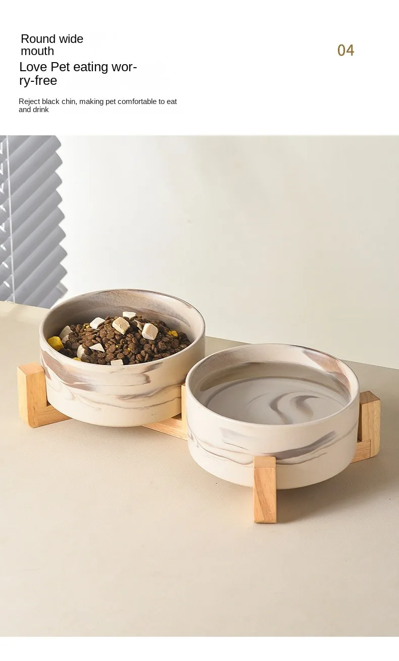 Marbling Ceramic Cat and Dog Bowl Medium Large Dog Feeding and Feeding Double Bowl with Wooden Rack Pet Puppy Accessories Marbling Ceramic Cat and Dog Bowl Medium Large Dog Feeding and Feeding Double Bowl with Wooden Rack Pet Puppy Accessories