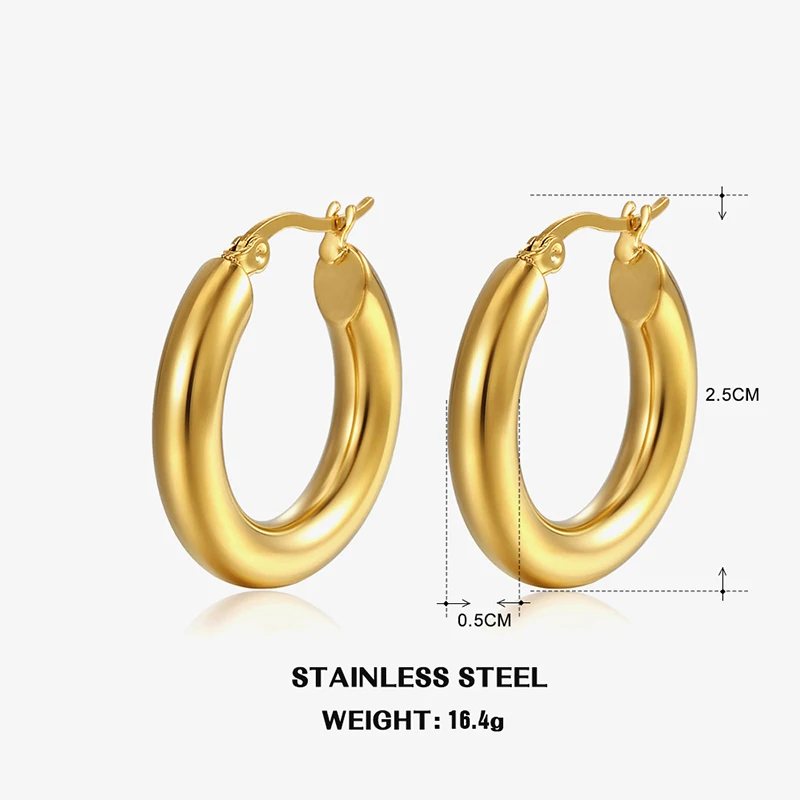Classic Fashion Smooth Round Hoop Earrings For Women Stainless Steel 5mm Thick Ear Buckle Huggie Earrings Circle Vintage Jewelry Classic Fashion Smooth Round Hoop Earrings For Women Stainless Steel 5mm Thick Ear Buckle Huggie Earrings Circle Vintage Jewelry