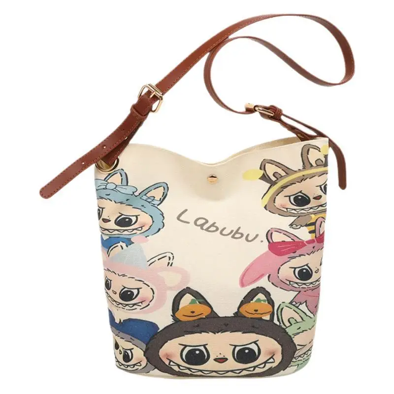 Cartoon LABUBU Canvas Bag for Students Large Capacity Commuting One Shoulder Bucket Crossbody Bag Anime Gift Cartoon LABUBU Canvas Bag for Students Large Capacity Commuting One Shoulder Bucket Crossbody Bag Anime Gift