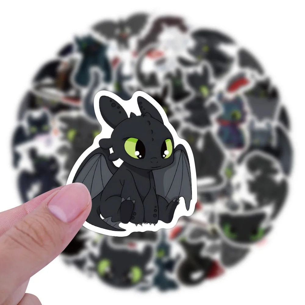 50PCS Cartoon Toothless Stickers Black Dragon DIY Stickers Scrapbooking Phone Luggage Skateboard Waterproof Decals