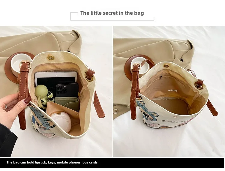 Cartoon LABUBU Canvas Bag for Students Large Capacity Commuting One Shoulder Bucket Crossbody Bag Anime Gift Cartoon LABUBU Canvas Bag for Students Large Capacity Commuting One Shoulder Bucket Crossbody Bag Anime Gift