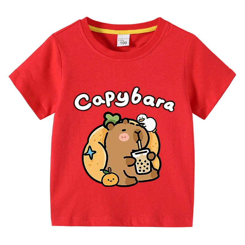 Children Cotton T-shirt Kids Capybara T-shirt 3-10Years Child Boys Cute Capibara Round Neck Tops Tee Kids Clothes For Summer