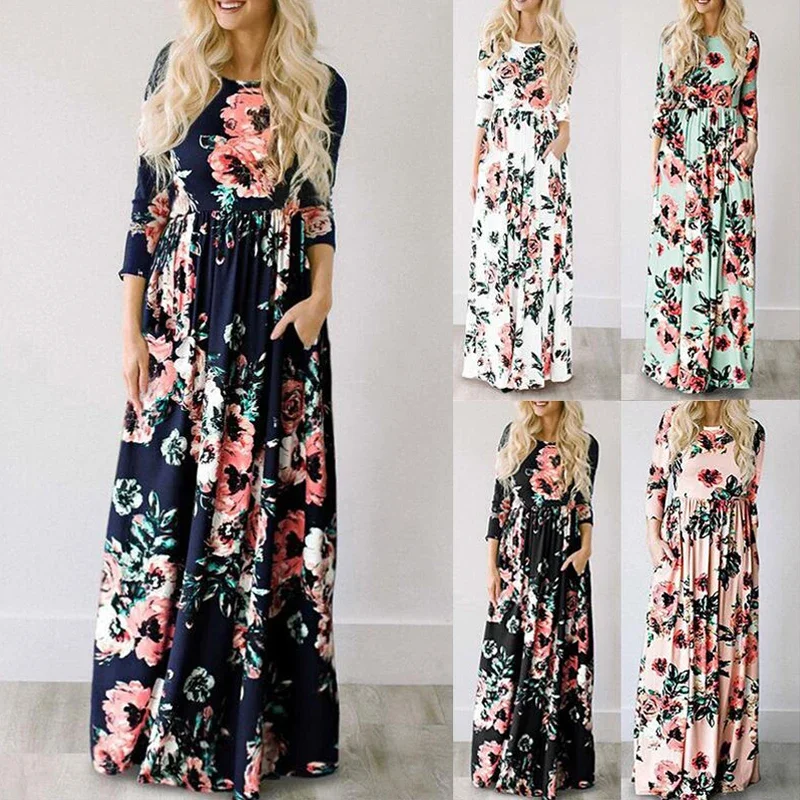 Women Summer Long Dress 2025 Floral Print Boho Beach Dress Ladies White Maxi Evening Party Dress Sundress Vestidos de festa