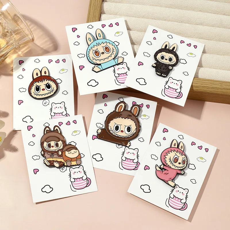 Labubu Enamel Badge Cartoon Cute Student Boys Girls Fashion Jewelry Brooches Delicatation Mini School Bag Clothes Ornament Gift