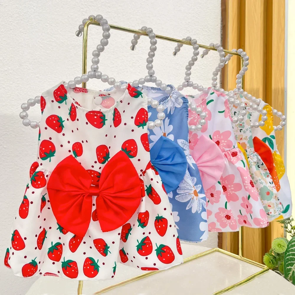 Cute Dog Dress Girl Dog Sleeveless Clothes Flower Printed Pet Apparel Doggies Bowknot Tulle Skirt Cat Clothing Small Puppy Dress Cute Dog Dress Girl Dog Sleeveless Clothes Flower Printed Pet Apparel Doggies Bowknot Tulle Skirt Cat Clothing Small Puppy Dress