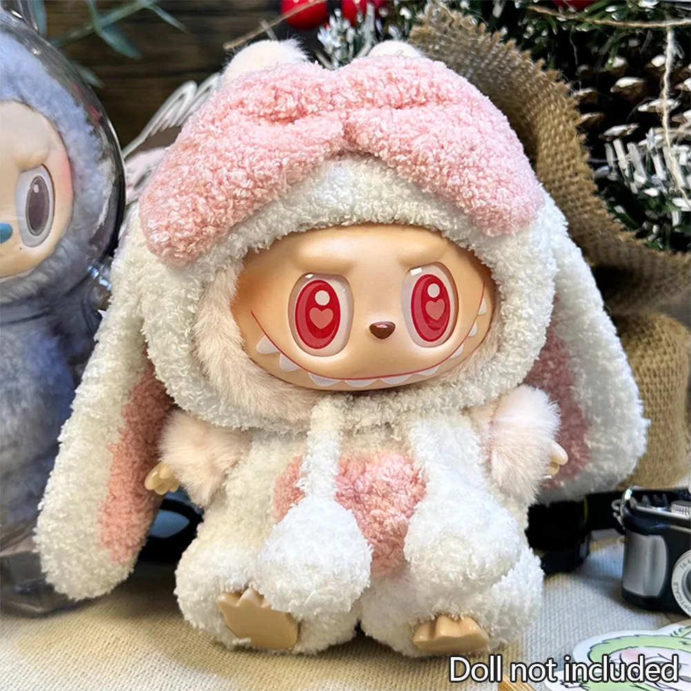 For 17cm Labubu Dolls Accessories DIY Doll Clothes Heartbeat Long Eared Furry Rabbit Costume Cartoon Dress Up Labubu Outfit For 17cm Labubu Dolls Accessories DIY Doll Clothes Heartbeat Long Eared Furry Rabbit Costume Cartoon Dress Up Labubu Outfit