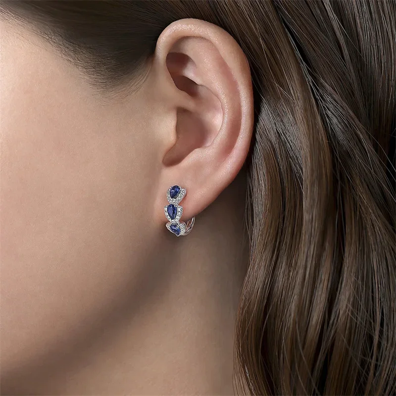Huitan Luxury Trendy Blue Cubic Zirconia Hoop Earrings Wedding Party Elegant Accessories for Women Anniversary Gift New Jewelry Huitan Luxury Trendy Blue Cubic Zirconia Hoop Earrings Wedding Party Elegant Accessories for Women Anniversary Gift New Jewelry