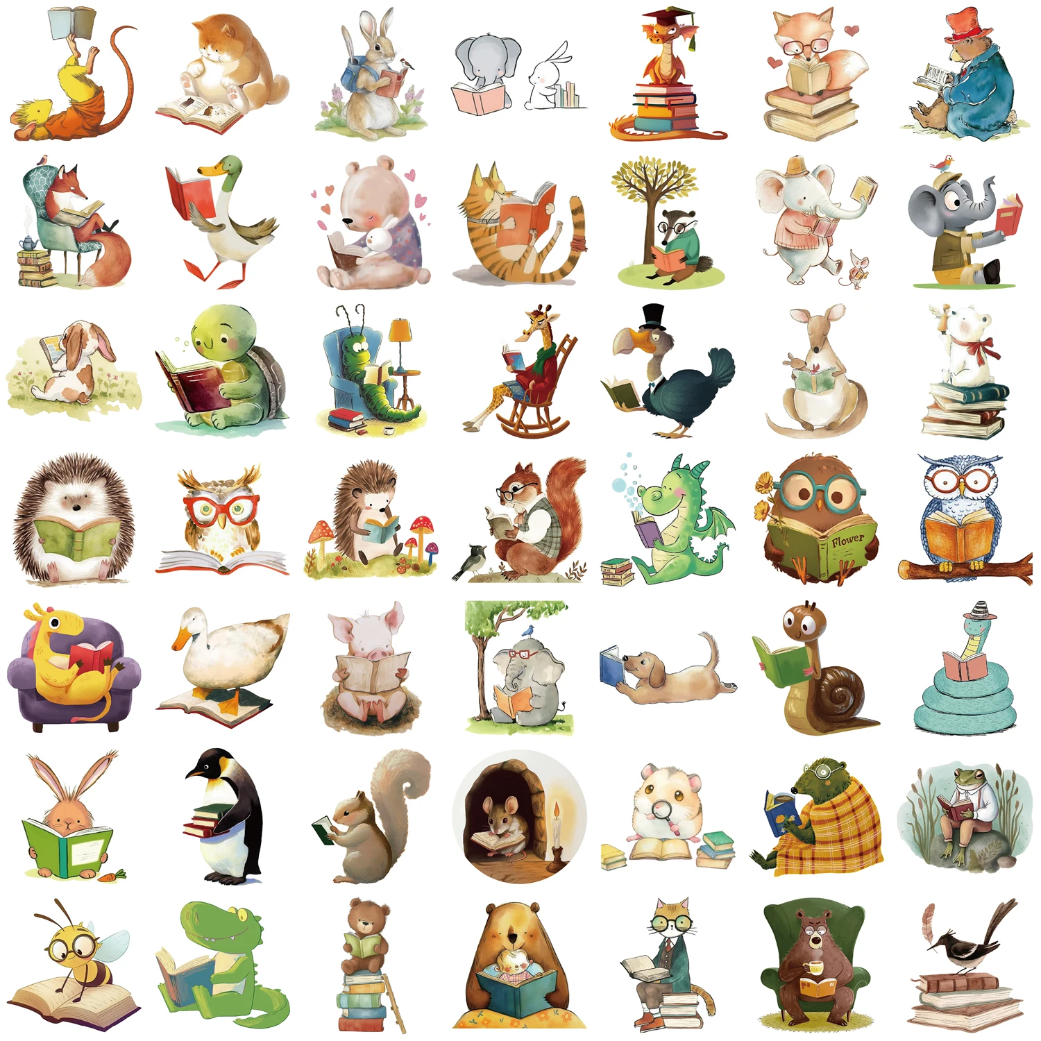 50PCS Animal Bookish Reading Sticker For Scrapbooking Korean Stationery School Supplies Aesthetic Children's Decoration 50PCS Animal Bookish Reading Sticker For Scrapbooking Korean Stationery School Supplies Aesthetic Children's Decoration