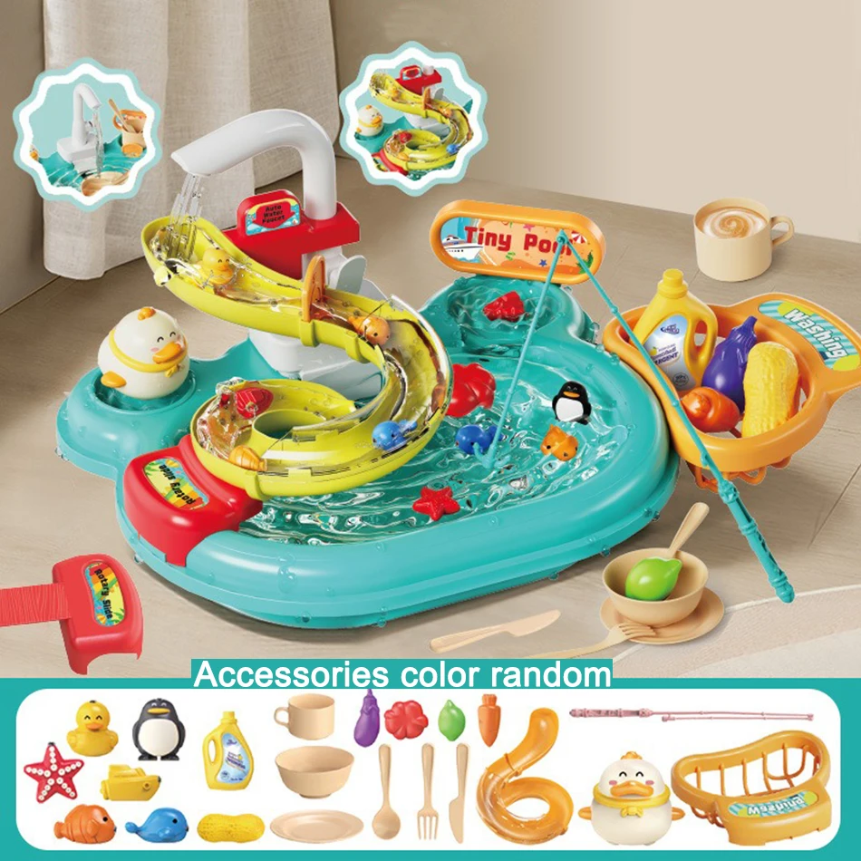 Kids Kitchen Sink Toys Electric Dishwasher Playing Toy With Running Water Pretend Play Food Fishing Toy Role Playing Girls Gift Kids Kitchen Sink Toys Electric Dishwasher Playing Toy With Running Water Pretend Play Food Fishing Toy Role Playing Girls Gift